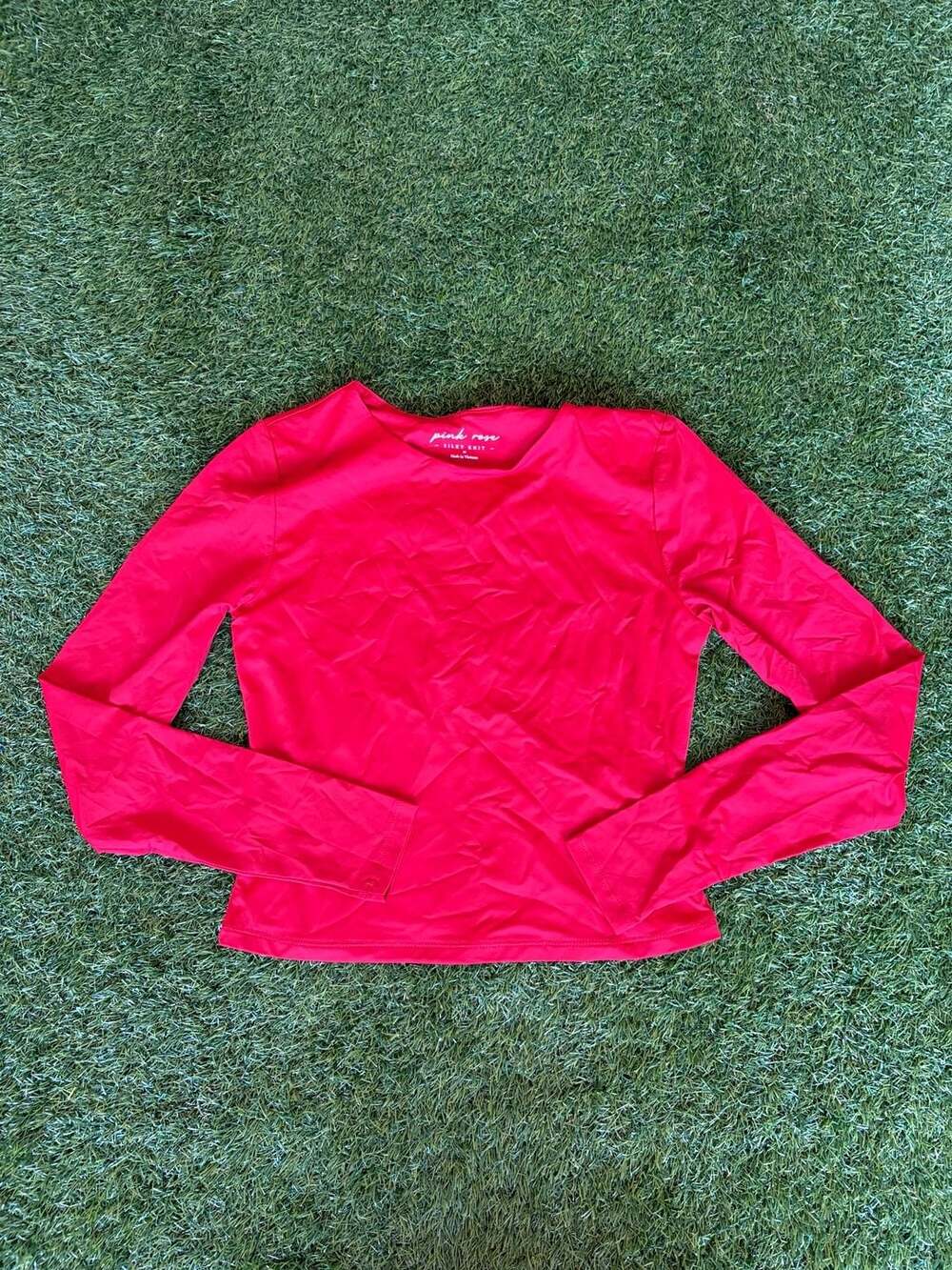 Pink Rose Silky Knit Red Long Sleeve Crew Neck Top Size M